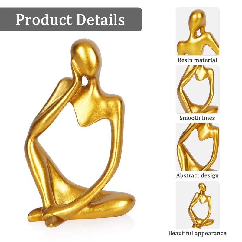 Ozzptuu Sandstone Resin Thinker Style Abstract Sculpture Statue Collectible Figurines Home Office Bookshelf Desktop Decor (Small Gold, Left) - Image 4