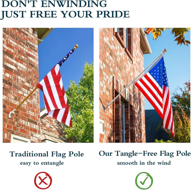 Hoople Flag Pole, 6 Foot Tangle Free Spinning Flag Pole for Outside House, Aluminum Rotating Flagpoles, High Wind Resistant Rustproof, Residential or Commerical Flagpole for Garden Boat Truck - Image 3