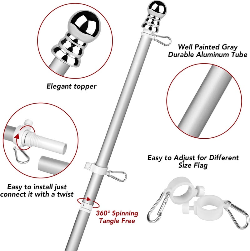 Hoople Flag Pole, 6 Foot Tangle Free Spinning Flag Pole for Outside House, Aluminum Rotating Flagpoles, High Wind Resistant Rustproof, Residential or Commerical Flagpole for Garden Boat Truck - Image 2