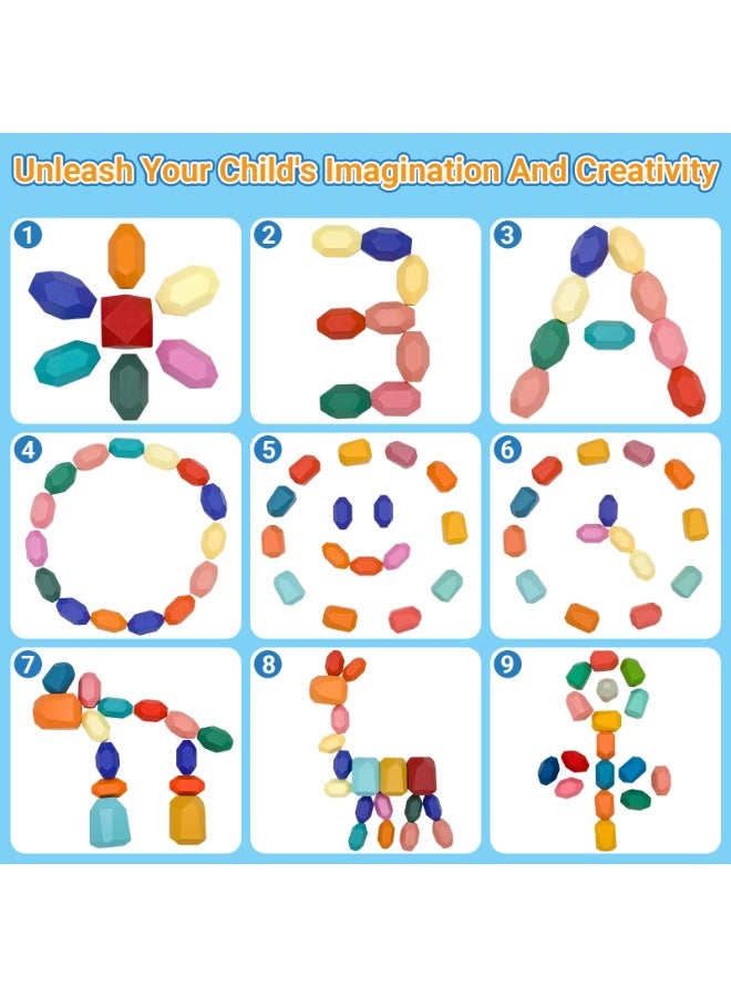 40 قطعة من ألعاب مونتيسوري الخشبية القابلة للتكديس، أحجار تكديس ملونة، مكعبات بناء، ألعاب حسية للأطفال الصغار، ألعاب تعليمية للأطفال بعمر 1 2 3 4 5 6 سنوات - Image 2