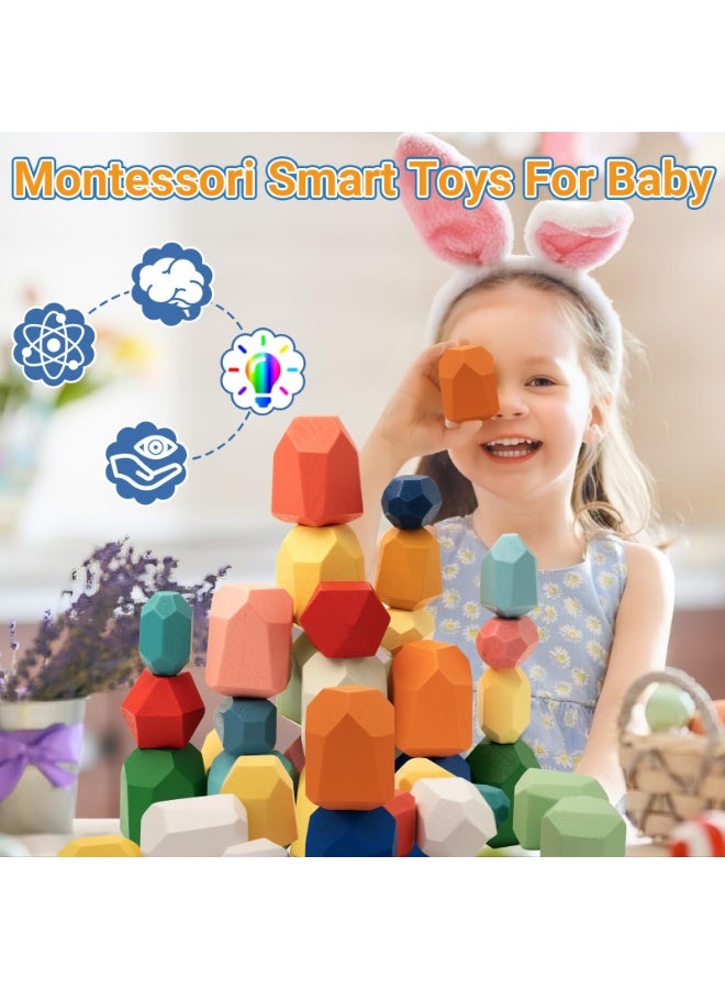 40 قطعة من ألعاب مونتيسوري الخشبية القابلة للتكديس، أحجار تكديس ملونة، مكعبات بناء، ألعاب حسية للأطفال الصغار، ألعاب تعليمية للأطفال بعمر 1 2 3 4 5 6 سنوات - Image 5