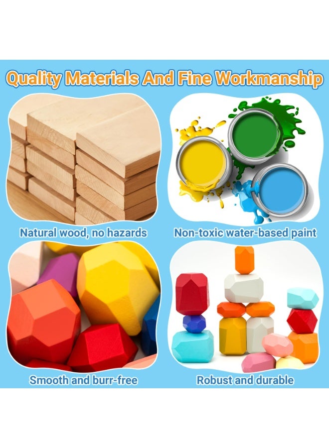 40 قطعة من ألعاب مونتيسوري الخشبية القابلة للتكديس، أحجار تكديس ملونة، مكعبات بناء، ألعاب حسية للأطفال الصغار، ألعاب تعليمية للأطفال بعمر 1 2 3 4 5 6 سنوات - Image 3
