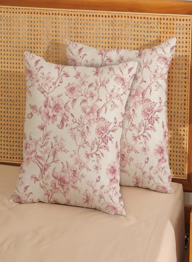 GOLIANDA Pink Pillow Covers 18x18 Set of 2 Pink and Cream Floral Chinoiserie Throw Pillows Vintage Rustic Toile Flower Decorative Pillowcase Outdoor Chinoiserie Decor Linen Cushion Case for Couch Sofa - Image 2