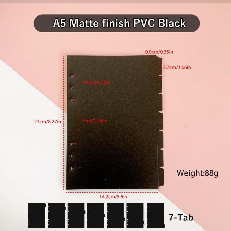 DY.2ten Black Dividers for 6 Ring Binder, 7-Tab Sturdy Plastic Dividers, A5 Index Divider, 6 Hole Binder Dividers, Insertable Notebook Planner Tab Dividers for Binders - Image 3