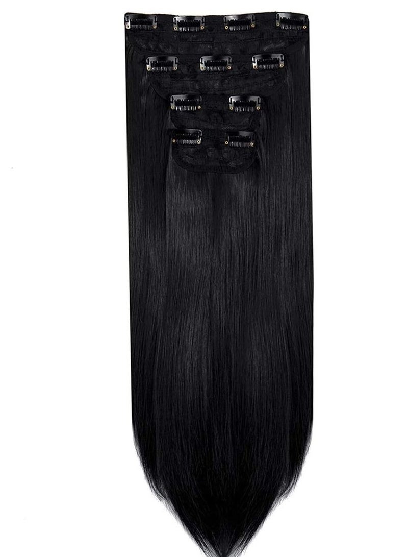 إستيل وصلات شعر من 4 قطع 11 مشابك شعر مستقيمة سميكة كاملة الرأس مزدوجة اللحمة على وصلات إطالة الشعر الاصطناعية للنساء أسود داكن مستقيم - Image 2