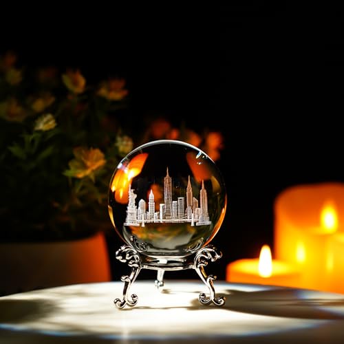 ZEERSHEE 2.3in 3D Laser Engraved Crystal Ball Featuring Statue of Liberty, Golden Gate Bridge, and U.S. Capitol with Stand Decorative Sphere Travel Souvenirs Gifts for Women Men Friends - Image 3