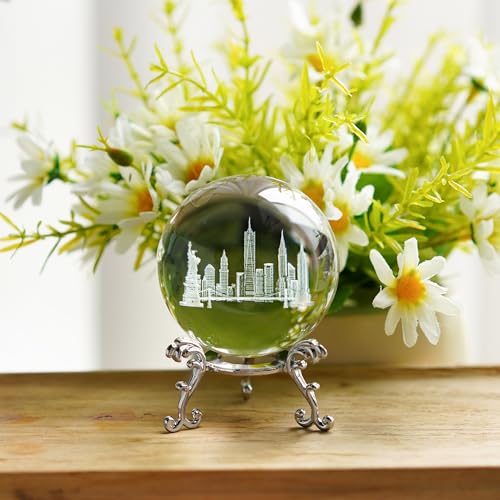 ZEERSHEE 2.3in 3D Laser Engraved Crystal Ball Featuring Statue of Liberty, Golden Gate Bridge, and U.S. Capitol with Stand Decorative Sphere Travel Souvenirs Gifts for Women Men Friends - Image 5