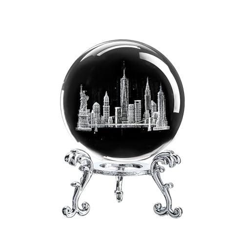ZEERSHEE 2.3in 3D Laser Engraved Crystal Ball Featuring Statue of Liberty, Golden Gate Bridge, and U.S. Capitol with Stand Decorative Sphere Travel Souvenirs Gifts for Women Men Friends - Image 1