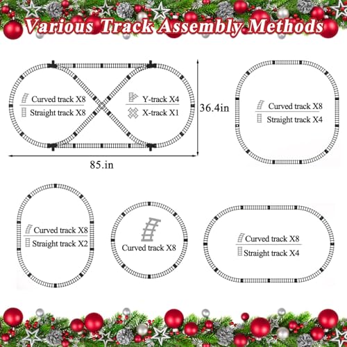 Hitish Train Set for Kids, Electric Train Toys with Realistic Light Sounds Smoke, Christmas Train Model Gifts for Toddlers Boys Girls, Steam Locomotive, Luxury Track & 3 Truck Carriages - Image 3