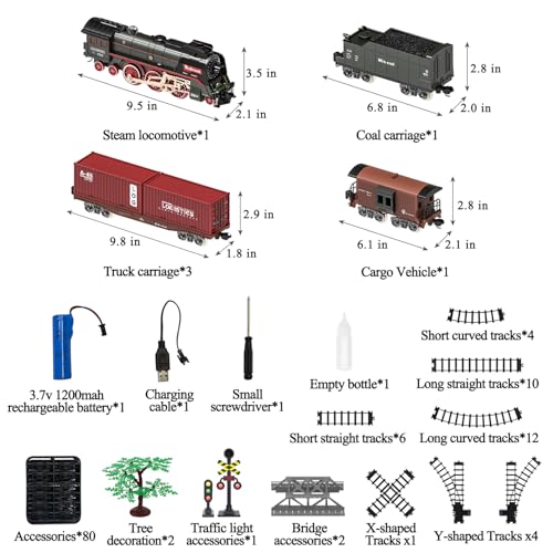 Hitish Train Set for Kids, Electric Train Toys with Realistic Light Sounds Smoke, Christmas Train Model Gifts for Toddlers Boys Girls, Steam Locomotive, Luxury Track & 3 Truck Carriages - Image 5