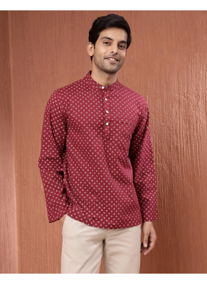 Fabindia Maroon Cotton Printed Mid Placket Shirt