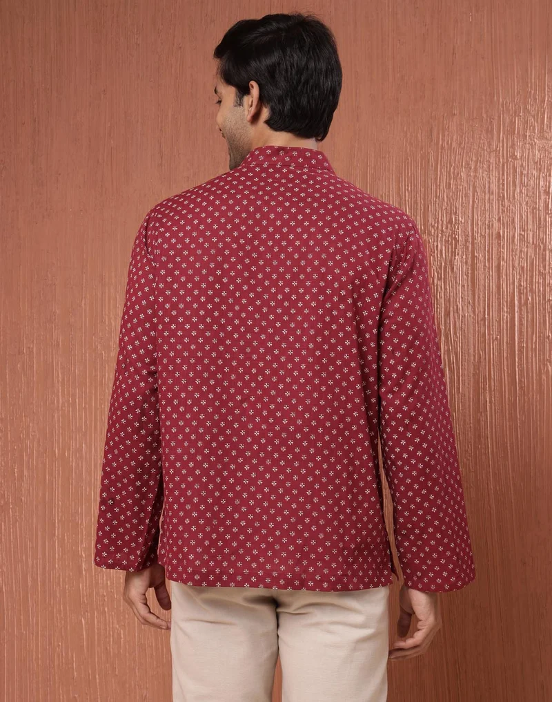 Fabindia  Maroon Cotton Printed Mid Placket Shirt for Men | Best Price UAE
