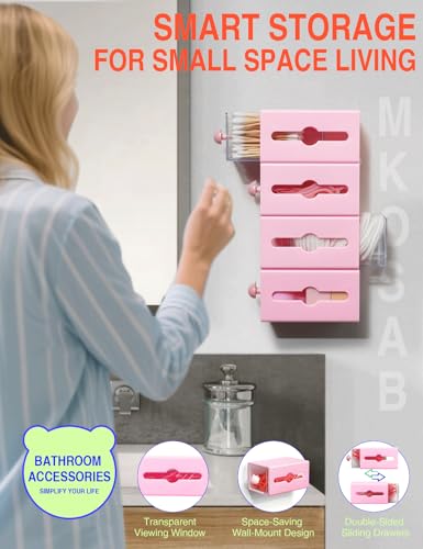 MKOSAB Qtip Holder for Bathroom Wall Organizer – Bathroom Decor, Dorm Room Essential, Small Q-tip Dispenser for Cotton Swabs, Balls, Pads, Floss Picks – Office Storage, Vanity Makeup Organizer(6 Pcs) - Image 2