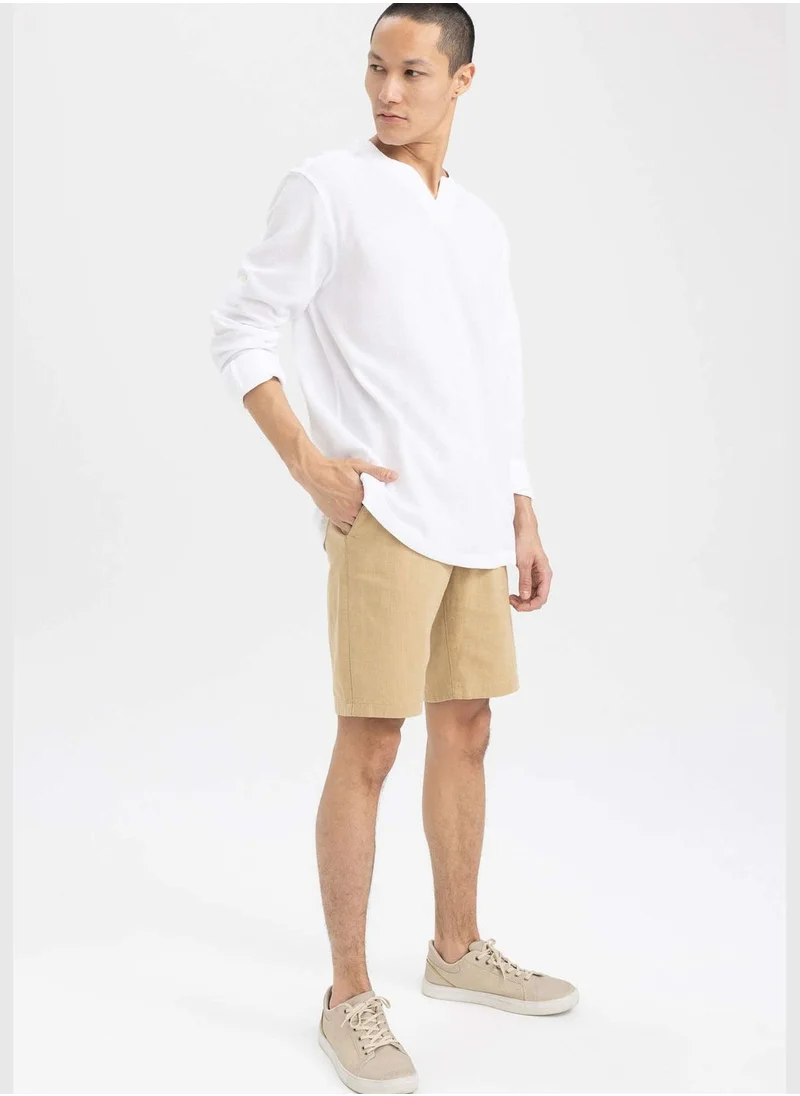 ديفاكتو Man V Neck Woven Long Sleeve Shirt