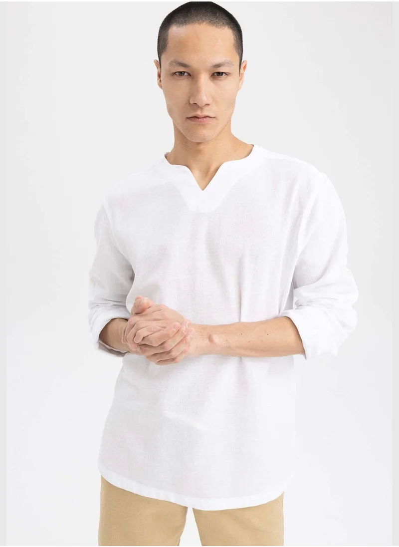 ديفاكتو Man V Neck Woven Long Sleeve Shirt