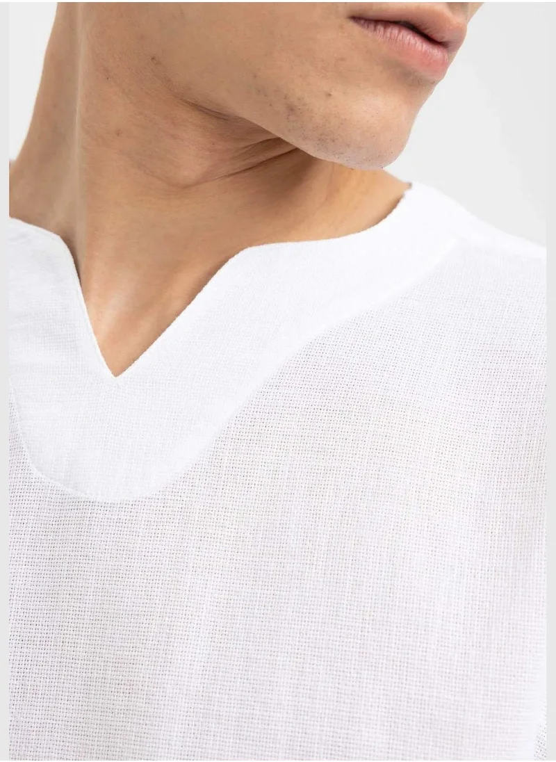 ديفاكتو Man V Neck Woven Long Sleeve Shirt