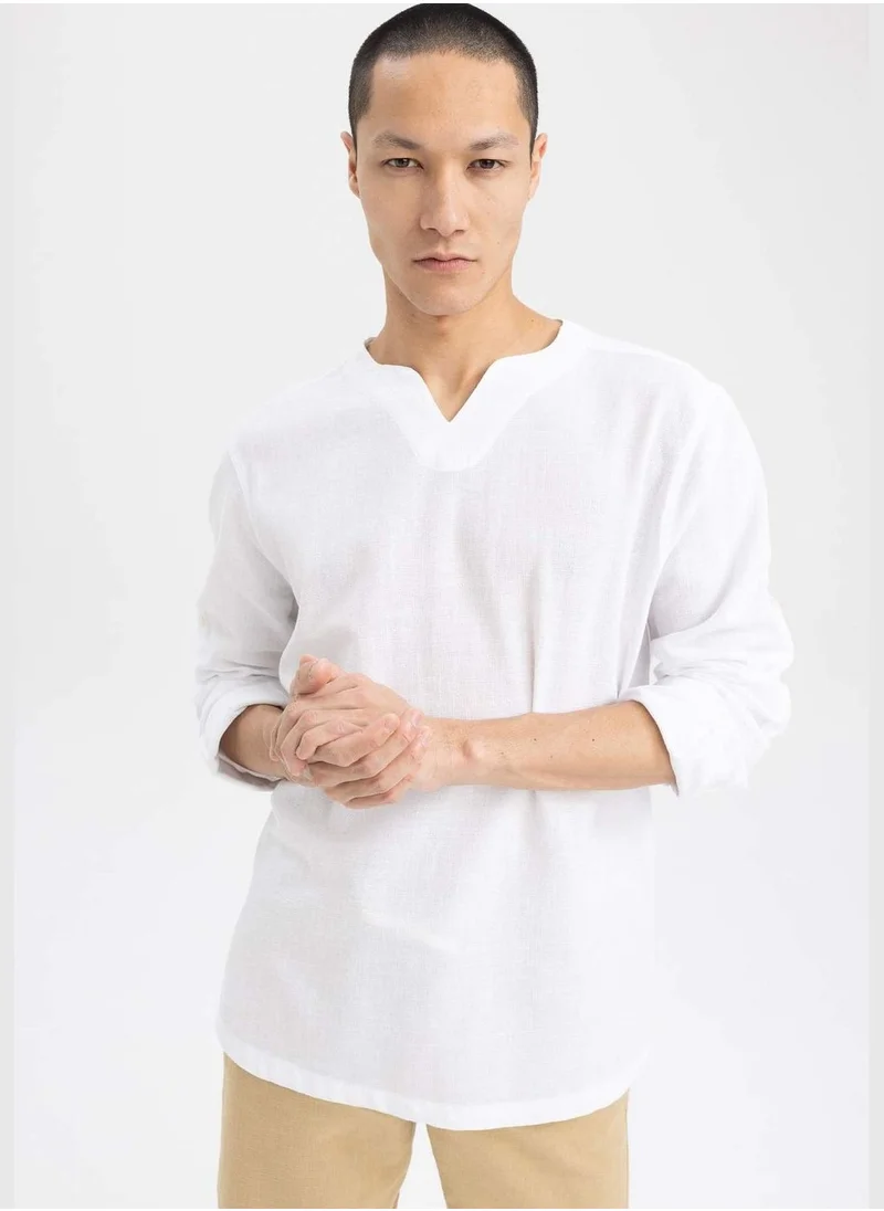 ديفاكتو Man V Neck Woven Long Sleeve Shirt