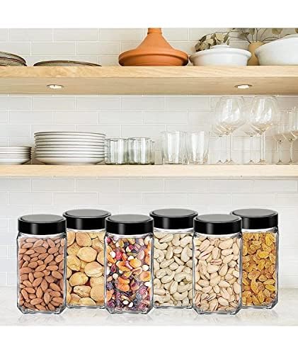 Vency Glass Cubical Square 1Liter Transparent Glass Jars & Containers for Kitchen Pantry, Snacks, Masala, Pickles, Cookies, Dry Fruits, Coffee Storage 1000ml with Black Plastic Lid (1000ml, Set Of 6) - Image 5