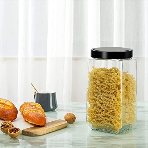 Vency Glass Cubical Square 1Liter Transparent Glass Jars & Containers for Kitchen Pantry, Snacks, Masala, Pickles, Cookies, Dry Fruits, Coffee Storage 1000ml with Black Plastic Lid (1000ml, Set Of 6) - Image 4