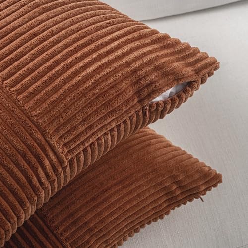 Fancy Homi 2 Packs Rust Decorative Throw Pillow Covers 20x20 Inch for Living Room Couch, Rustic Farmhouse Boho Home Decor, Soft Corss Corduroy Patchwork Accent Terracotta Square Cushion Case 50x50 cm - Image 4