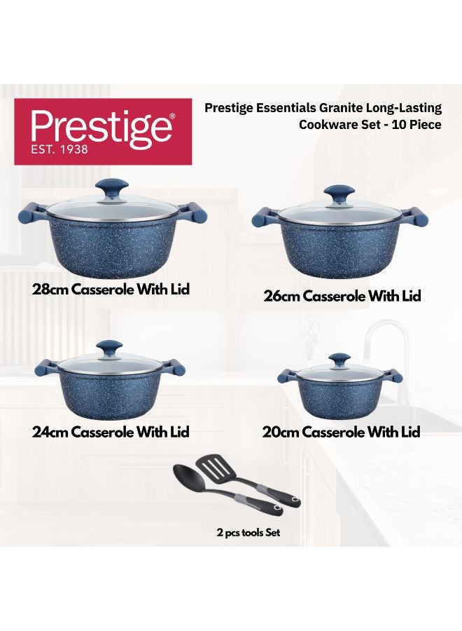 Prestige Prestige Essential 10 pcs Cookware Sets | Granite Stone Pots and Pans Set | Granite Non-Stick Cooking Set | Induction Cooking Sets - Blue  - Image 3