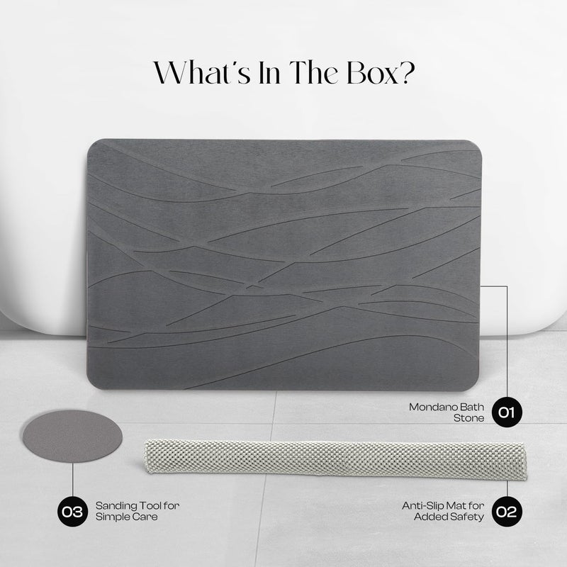 Mondano Stone Bath Mat, Diatomaceous Earth Shower Mat Non Slip Bathroom Mat Quick Dry Stone Mat, Stone Dish Drying Mat, Stone Bath Mats for Bathroom, Diatomaceous Earth Bath Mat (Graphite Grey) - Image 2
