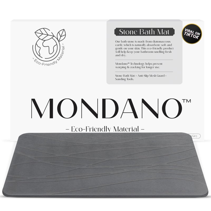 Mondano Stone Bath Mat, Diatomaceous Earth Shower Mat Non Slip Bathroom Mat Quick Dry Stone Mat, Stone Dish Drying Mat, Stone Bath Mats for Bathroom, Diatomaceous Earth Bath Mat (Graphite Grey) - Image 1