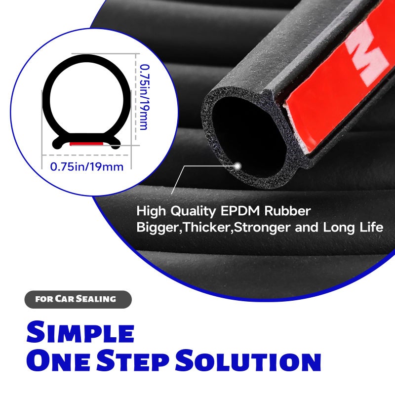 EdgeSeal D Shape Rubber Seal Strip,3/4" Large Door Weather Stripping Self-Adhesive EPDM Rubber,Automotive Weather Stripping for Fill Gaps, Apply to Car,Truck,RV,Boat and Home Application (Black, 6Ft) - Image 2
