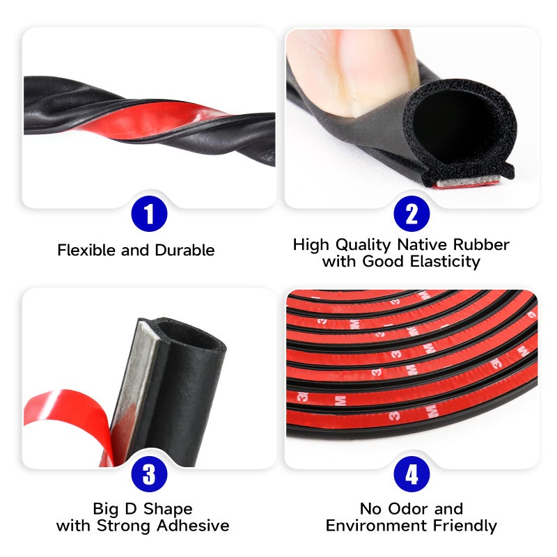 EdgeSeal D Shape Rubber Seal Strip,3/4" Large Door Weather Stripping Self-Adhesive EPDM Rubber,Automotive Weather Stripping for Fill Gaps, Apply to Car,Truck,RV,Boat and Home Application (Black, 6Ft) - Image 4