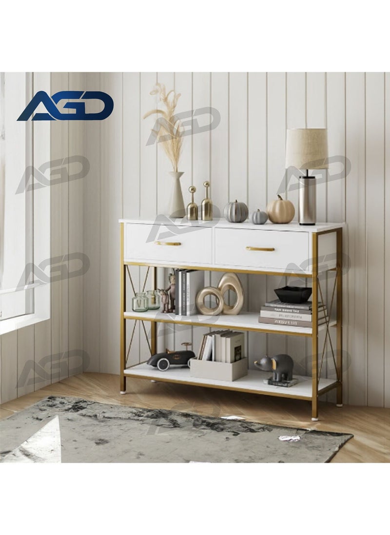 AGD - Multipurpose Narrow Console Table, Sofa Table with 2 Drawers and 2 Storage Shelves, Side Entry Table for Living Room and Office in White - Image 1