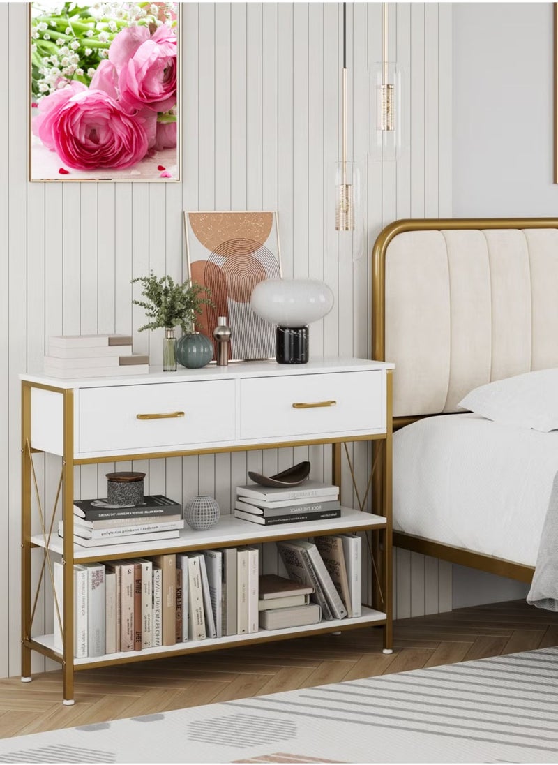 AGD - Multipurpose Narrow Console Table, Sofa Table with 2 Drawers and 2 Storage Shelves, Side Entry Table for Living Room and Office in White - Image 1