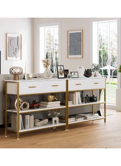 AGD Multipurpose Narrow Console Table, Sofa Table with 2 Drawers and 2 Storage Shelves, Side Entry Table for Living Room and Office in White  - Image 3