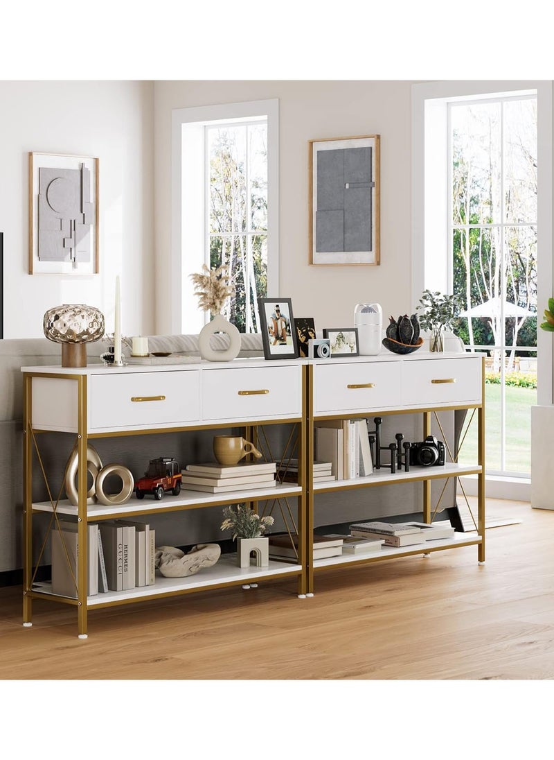AGD - Multipurpose Narrow Console Table, Sofa Table with 2 Drawers and 2 Storage Shelves, Side Entry Table for Living Room and Office in White - Image 1
