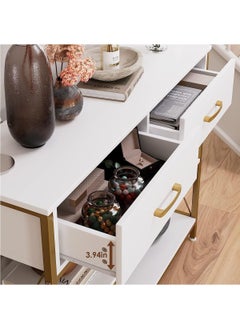 AGD Multipurpose Narrow Console Table, Sofa Table with 2 Drawers and 2 Storage Shelves, Side Entry Table for Living Room and Office in White  - Image 4