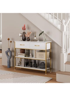 AGD Multipurpose Narrow Console Table, Sofa Table with 2 Drawers and 2 Storage Shelves, Side Entry Table for Living Room and Office in White  - Image 5
