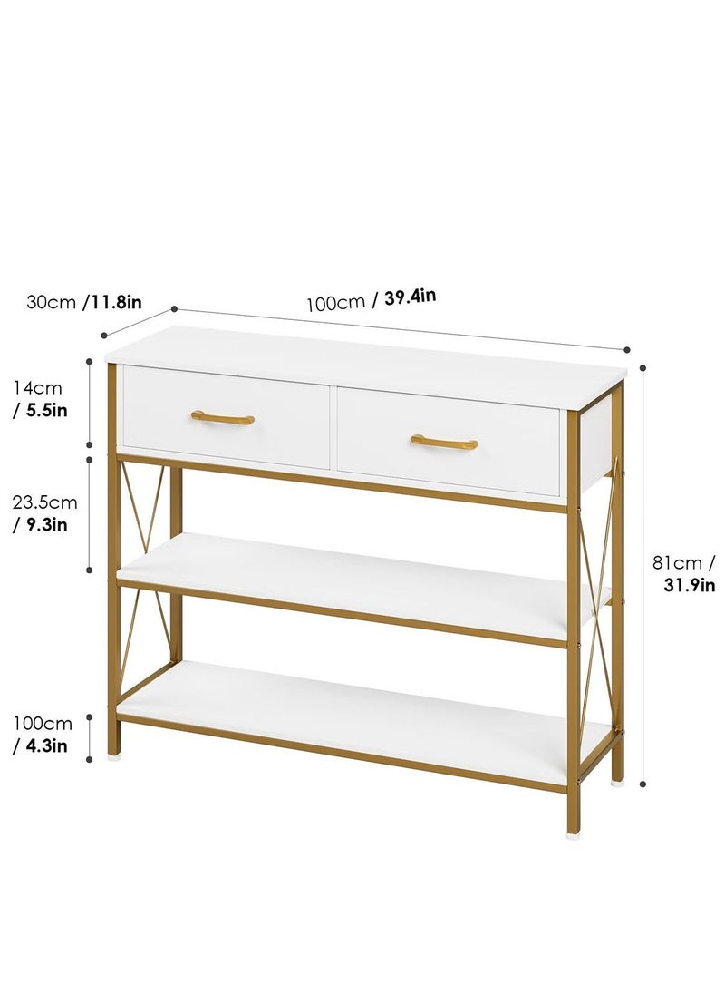 AGD - Multipurpose Narrow Console Table, Sofa Table with 2 Drawers and 2 Storage Shelves, Side Entry Table for Living Room and Office in White - Image 1