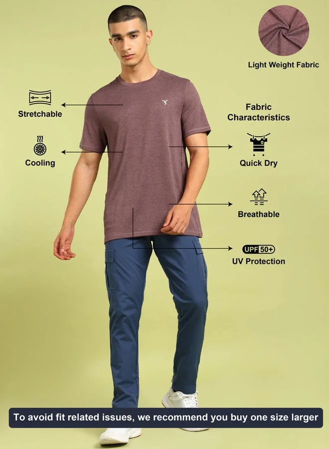 Technosport purple Melange Short Sleeve Slim Fit T-Shirt for Men | Best Price UAE