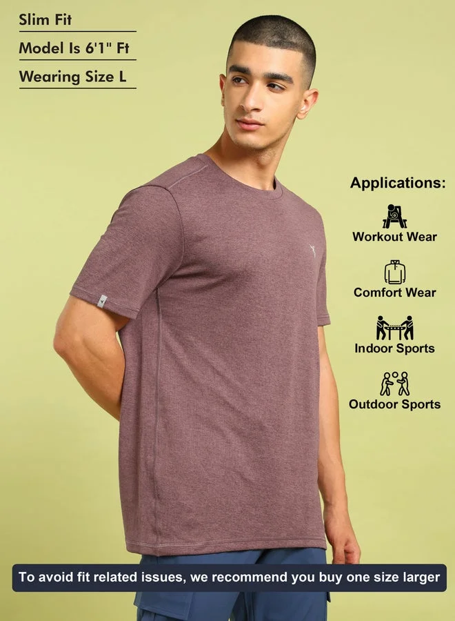 Technosport purple Melange Short Sleeve Slim Fit T-Shirt for Men | Best Price UAE