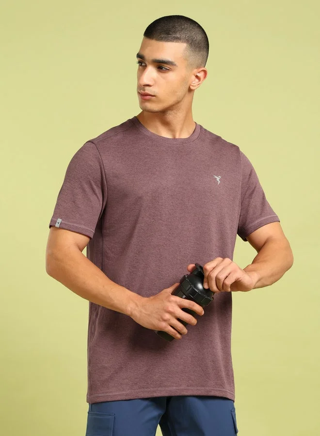 Technosport purple Melange Short Sleeve Slim Fit T-Shirt for Men | Best Price UAE