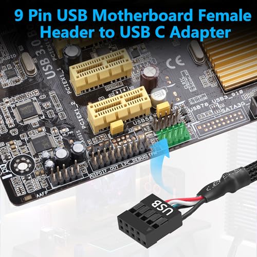 CERRXIAN 9 Pin USB Motherboard Female Header to USB C Adapter Cable, 90 Degree Angle Type C Male to 9Pin Motherboard Serial Female 24AWG Extender Converter Braided Cable (2-Pack) 2FT/60CM - Image 3