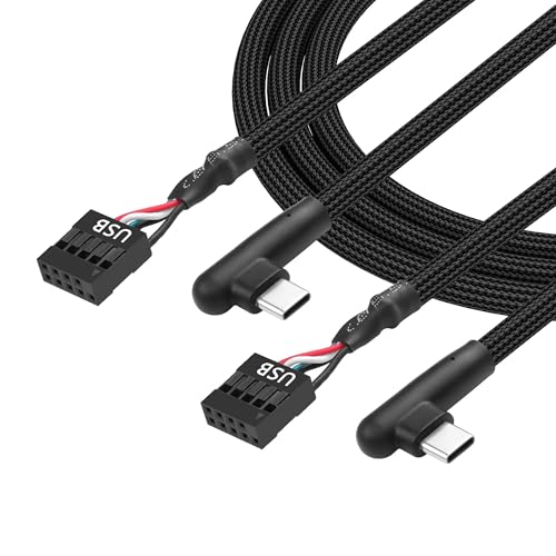 CERRXIAN 9 Pin USB Motherboard Female Header to USB C Adapter Cable, 90 Degree Angle Type C Male to 9Pin Motherboard Serial Female 24AWG Extender Converter Braided Cable (2-Pack) 2FT/60CM - Image 1