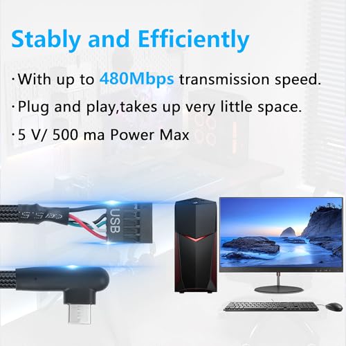 CERRXIAN 9 Pin USB Motherboard Female Header to USB C Adapter Cable, 90 Degree Angle Type C Male to 9Pin Motherboard Serial Female 24AWG Extender Converter Braided Cable (2-Pack) 2FT/60CM - Image 5