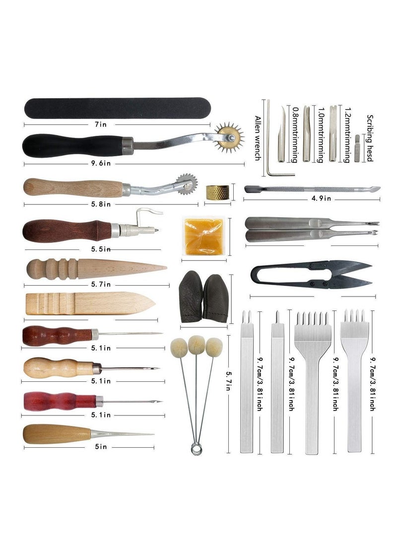 Y&D Leather Crafting Tools and Supplies: 26 Pieces Working Set with Groover Awl Waxed Thread Thimble Kit for Stitching Punching Cutting Sewing Craft Making - Image 2