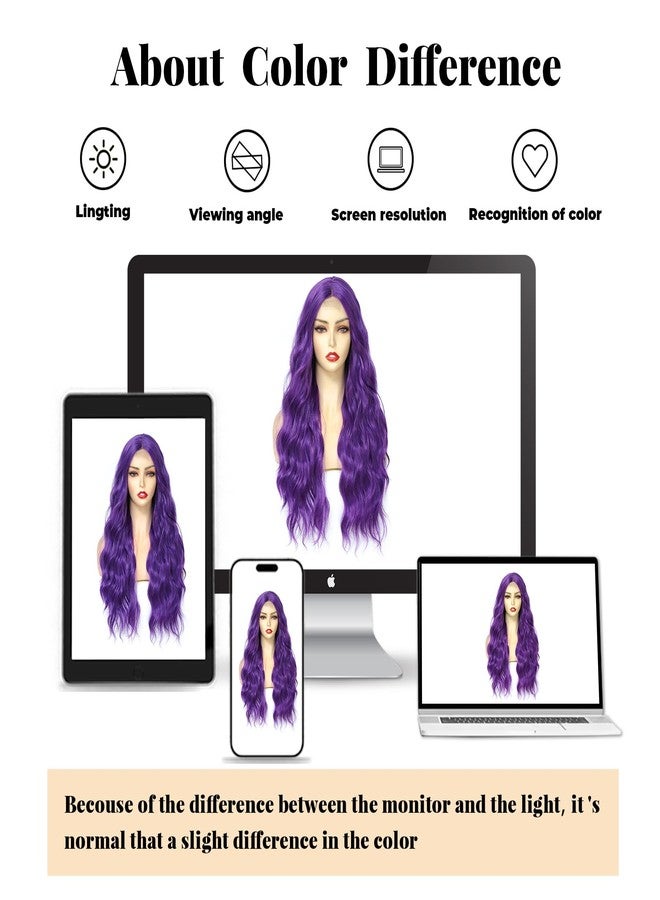Angzon Dark Purple Wig 26 Inch Long Wavy Wig for Women - Heat Resistant Synthetic Hair Middle Part Curly Wig Natural Look for Daily Party Cosplay Costume Use - Image 5