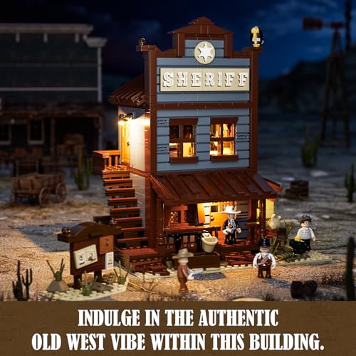 Funwhole Sheriff's-Office Lighting Building-Bricks Set - The Old West Sheriff's Office LED Light Construction Building Model Set 1240 Pcs for Adults and Teen - Image 2