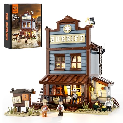 Funwhole Sheriff's-Office Lighting Building-Bricks Set - The Old West Sheriff's Office LED Light Construction Building Model Set 1240 Pcs for Adults and Teen - Image 1