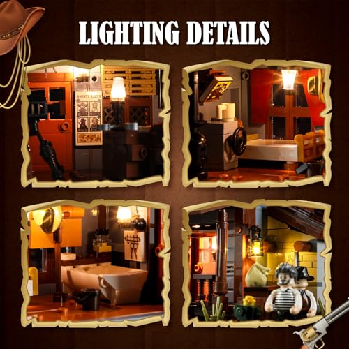Funwhole Sheriff's-Office Lighting Building-Bricks Set - The Old West Sheriff's Office LED Light Construction Building Model Set 1240 Pcs for Adults and Teen - Image 3