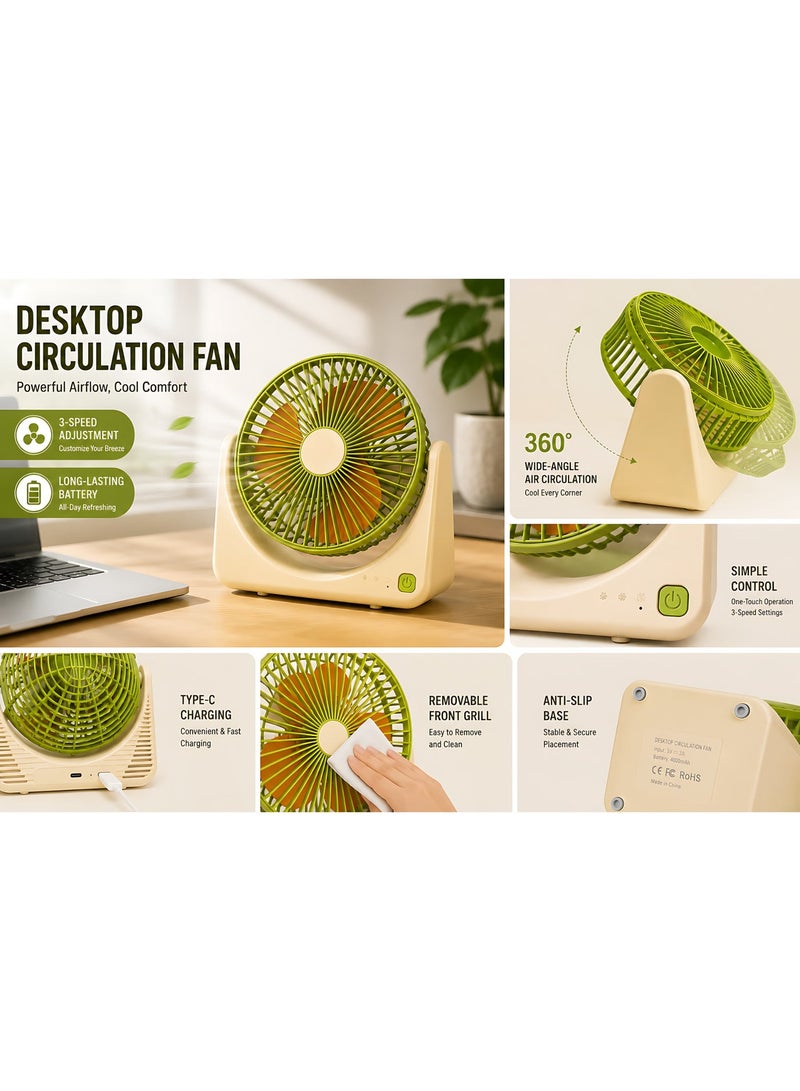 【Portable USB Mini Desk Fan, 3 Speed Adjustable, Ultra Quiet 36dB(A), 500mAh Rechargeable Battery, 1-3H Long Endurance, Lightweight 0.34kg Personal Cooling Fan for Home Office Travel Camping】 - Image 4
