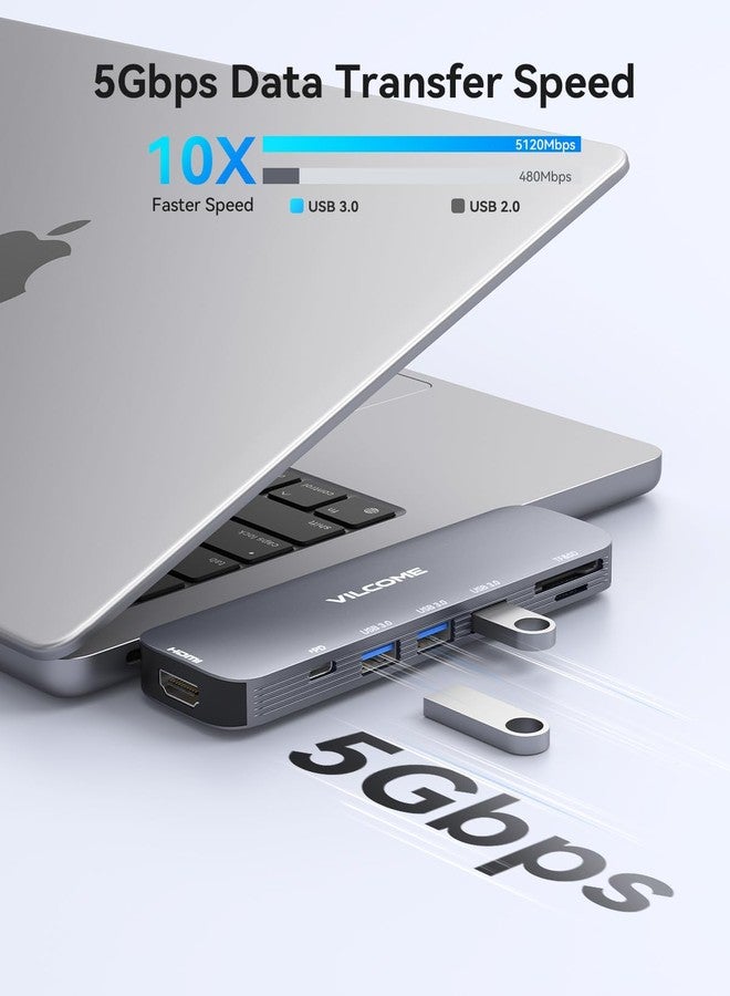 Vilcome USB C Adapter for MacBook Pro/Air M1 M2 M3 2023 2022 2021 2020 2019, 7-in-2 USB-C Hub MacBook Pro Accessories with Thunderbolt 3 PD Port, 4K@60Hz HDMI, 3 USB 3.0 Ports, TF/SD Card Reader - Image 5