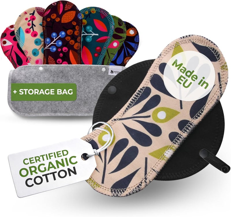 Natissy Cloth Panty Liners for Women; 7-Pack (Small) Mini Daily Organic Cotton Reusable Panty Liners Made in EU; Panty Liners Washable for Women & Teens; Thin Sanitary Reusable Liners, NOT for Period